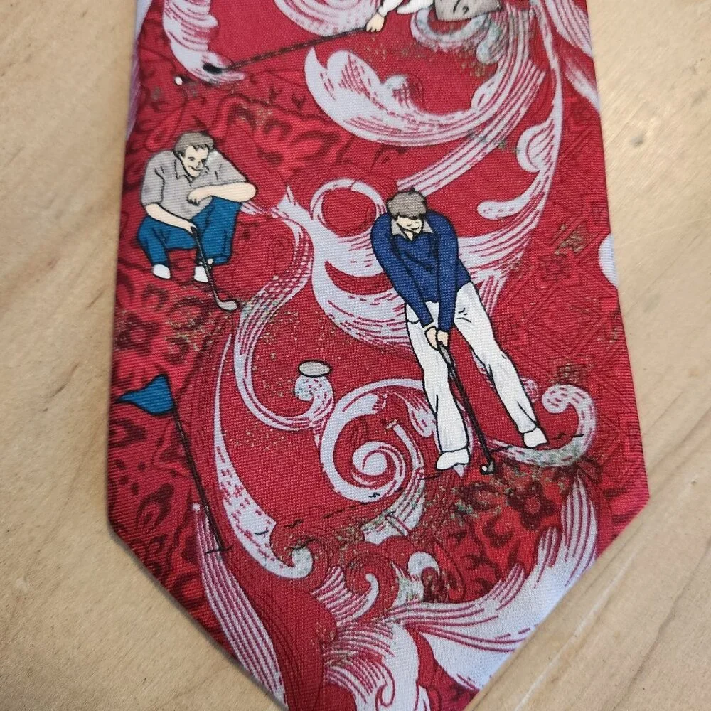 MARK ALEXANDER Golf Neck Tie 100% Silk Made In USA Golfers‎ Vintage Red EUC